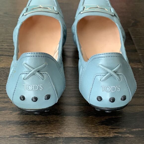 🥿Tod’s Square Toe Ballet Flats Leather Blue - Picture 2 of 7